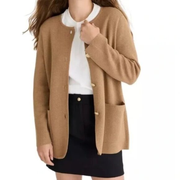 J Crew Giselle Sweater Blazer Tan Gold Button BO154  Size XL - Picture 1 of 10